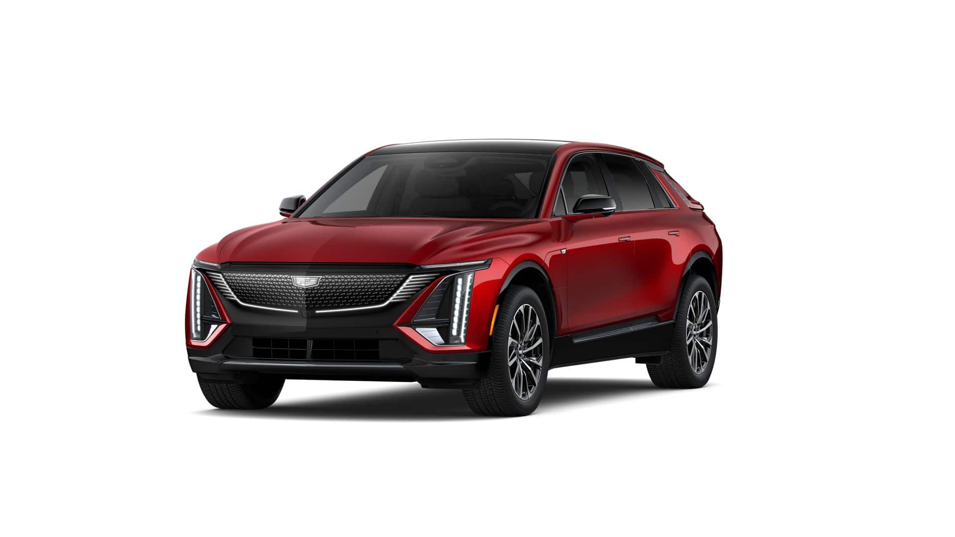 2026 Cadillac LYRIQ Sport in Radiant Red Tintcoat — front three-quarter view