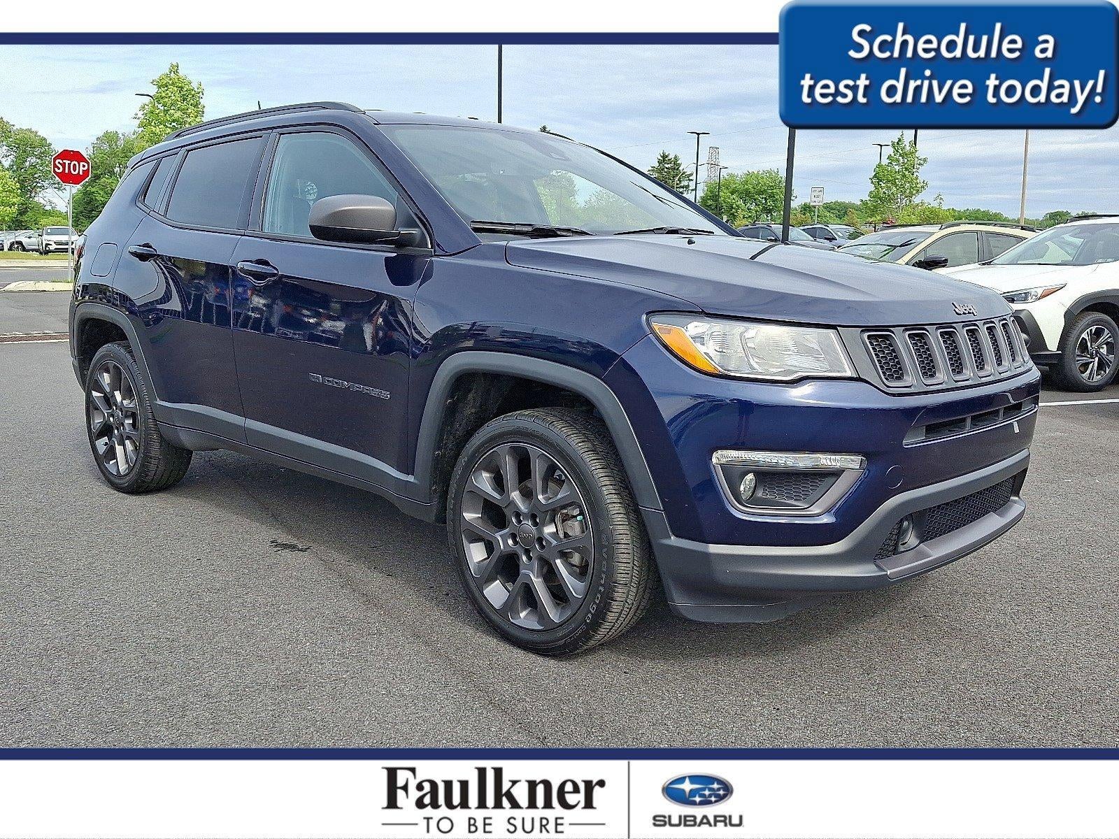 2021 Jeep Compass 80th Anniversary 4x4 in Jazz Blue Pearlcoat — front three-quarter view