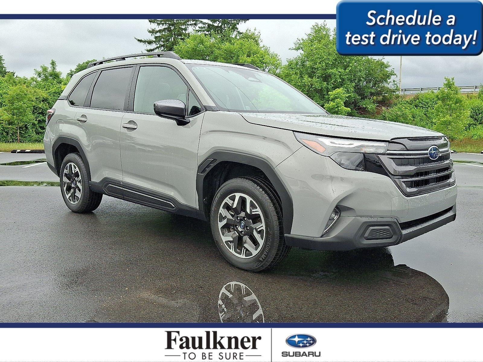 2026 Subaru Forester Premium AWD in River Rock Pearl — front three-quarter view